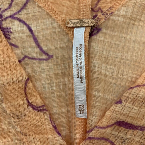 Free People One Dance Crop Top Size XS Coral Orange Purple Floral Knot Tropical - Picture 5 of 10